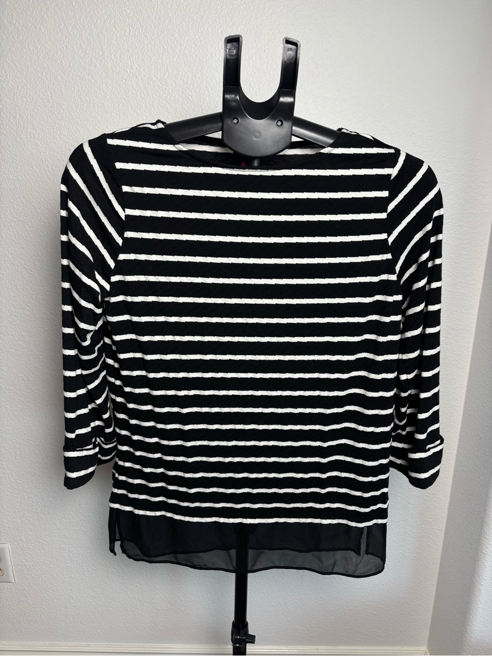 Vince Camuto Black and White Striped Boatneck Long Sleeve Top